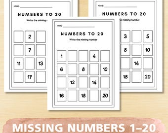 Missing Numbers 1-20 Worksheets Preschool Math Printable (PDF)