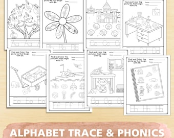 Alphabet Trace and Find Worksheets Letter Recognition, Beginning Sounds (PDF)
