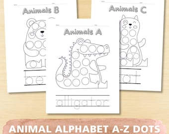 Animal Dot Marker Tracing Worksheets: Alphabet Practice (Digital Download)