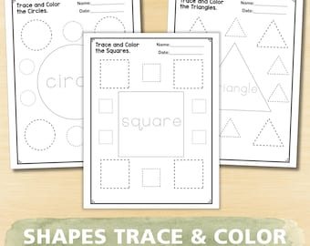 2D Shapes Trace & Color Worksheets: Preschool Geometry Activity (PDF)