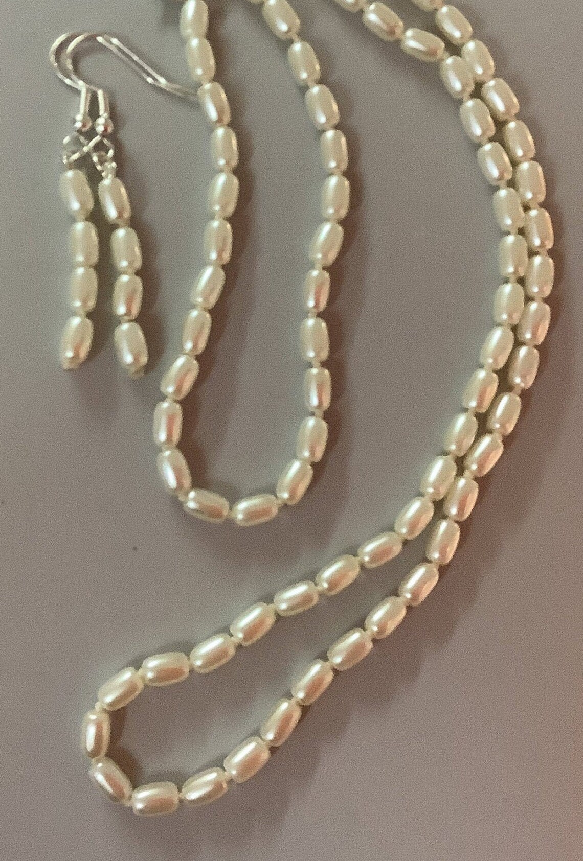 Knotted rice pearl Necklace set Etsy