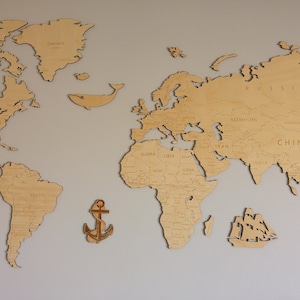 De kaartvan de muurkunst van de wereld houten wereldkaart
