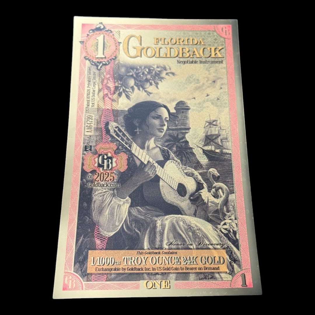 1 Florida Goldback Note: 24K 1/1000 Troy Ounce Gold - Etsy