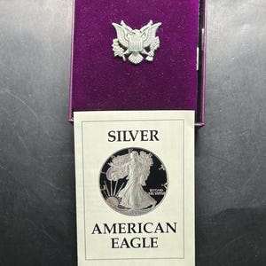 Beautiful 1987-S Proof American Silver Eagle with Velvet Box, Storage Box and COA