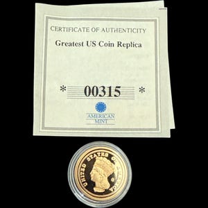 American Mint Greatest US Coin Replica 1870 Three Dollar Gold Piece