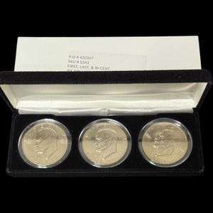 Eisenhower 3 Coin Dollar Collection First, Last and BiCentennial