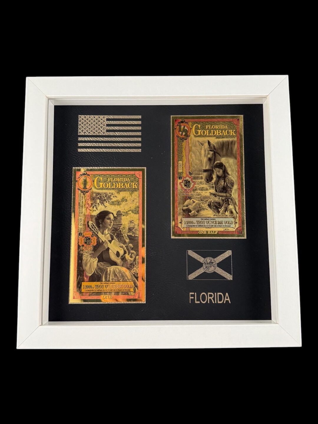 Florida Goldback Display: 24K Gold Notes, Laser Engraved PU Leather ...