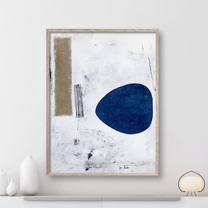 Large Abstract Wall Art, Minimalist Painting, Collage Artwork, Printable Wall Art, Living Room Art, Blue and Brown Art