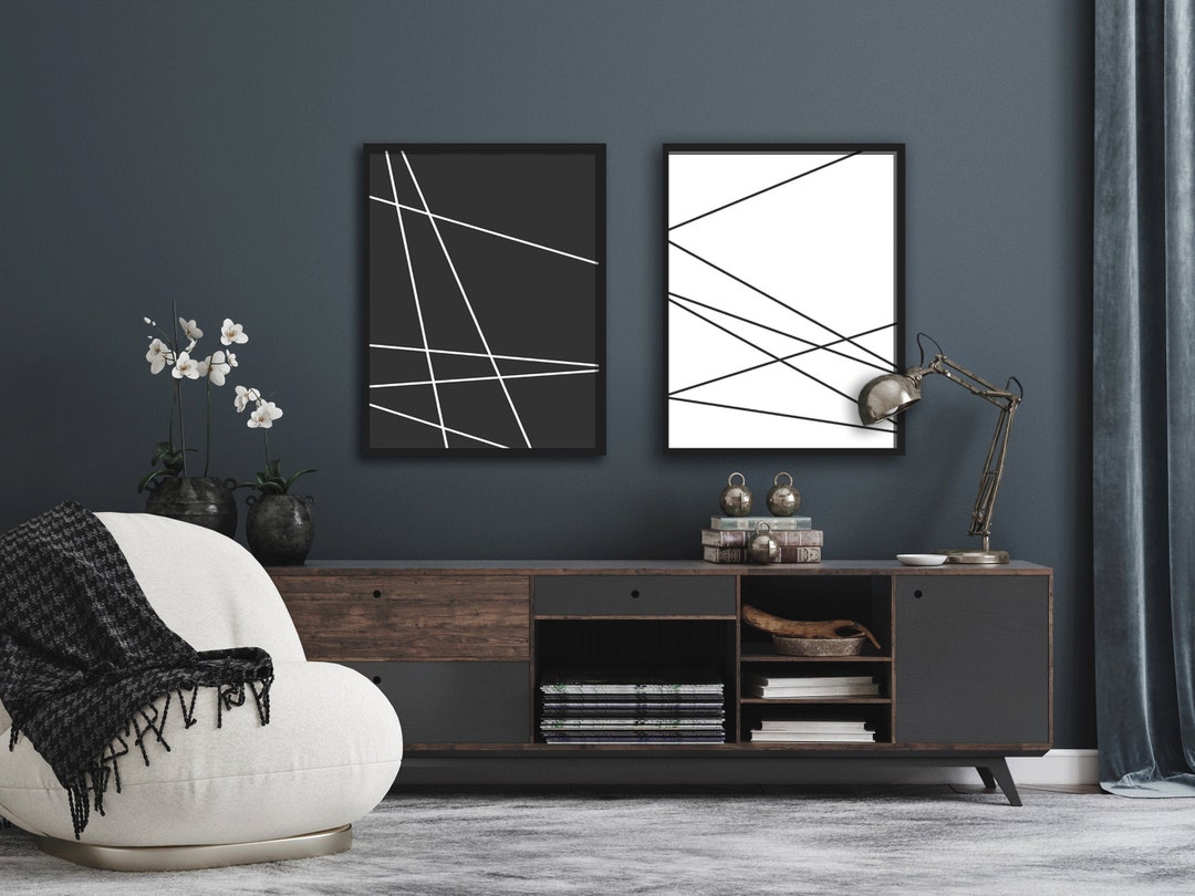 2 Piece Wall Art, Line Art, Black and White Wall Art, Large Wall Art ...