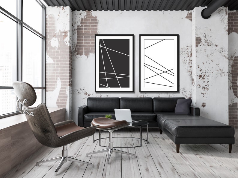 2 Piece Wall Art, Line Art, Black and White Wall Art, Large Wall Art ...