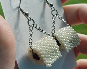 Mini beaded toilet paper earrings 2020 commemorative tp shortage  on stainless steel chain and hypoallergenic surgical steel earrings posts
