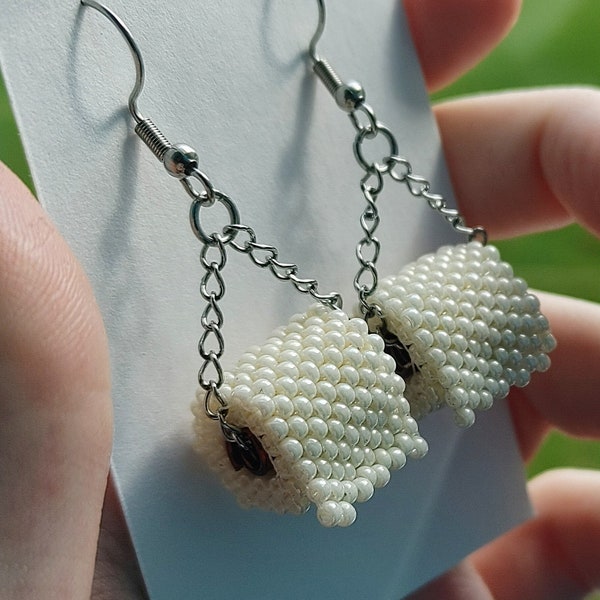 Mini beaded toilet paper earrings 2020 commemorative tp shortage  on stainless steel chain and hypoallergenic surgical steel earrings posts