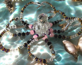Crystal octopus suncatcher with glass and crystal beads handmade wire art gift under the sea