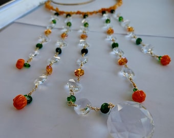 Carnelian and crystal crescent moon suncatcher