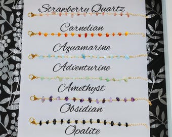 18k Gold Plated Gemstone Chip Bracelet – Wire Wrapped Adjustable Jewelry