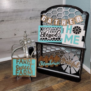 Farmhouse Tiered Tray Signs: 5-Piece Wood Decor Set