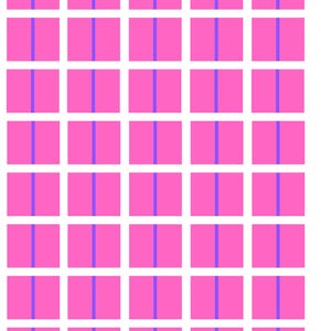 May include: A grid of 48 pink squares with a vertical purple line in the center of each square.