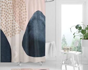 pink and navy shower curtain