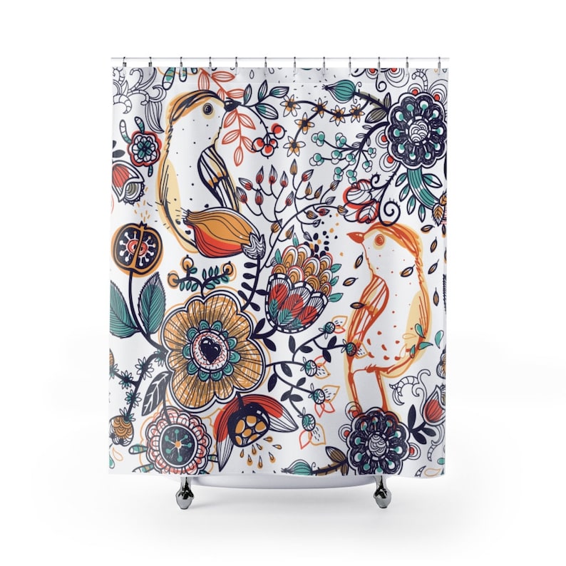 Boho Fabric Shower Curtains Navy Blue White and Colorful Etsy