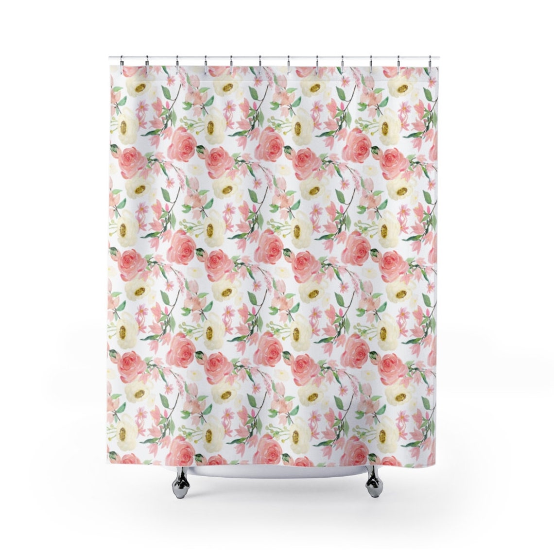 Boho Fabric Shower Curtains Blush Pink Ivory Roses Floral Etsy