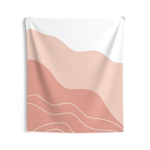 Abstrakter Wanddeko-hängender Tapisserie, Blush Dusty Pink, Hügel, Berge, Landschaft abstrakt, großer Wandbehang, Schlafzimmer, Wohnzimmer