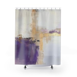 Abstract Boho Shower Curtain: Purple, Gold & Watercolor Design
