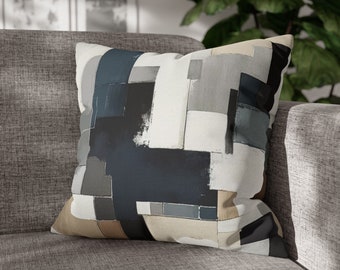Housse de coussin abstraite pour canapé | Objets décoratifs géométriques terreux, bleu marine, gris blanc, beige | Coussin décoratif pour literie, taie d'oreiller pastel