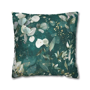Colorful Floral Pillow Cover | Teal Green Blue Exotic Botanical Eucalyptus Wildflowers Watercolor Pillowcase Decorative Couch Accent Pillow