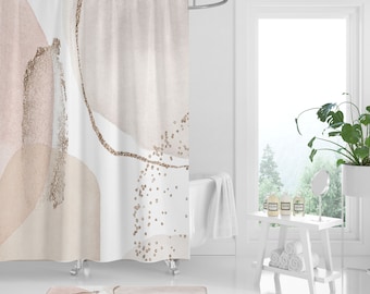 Abstract Shower Curtain, Pastel Earthy Watercolor Boho Bathroom Decor