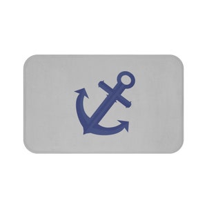 Nautical Anchor Bath Mat: Gray Blue Memory Foam Rug