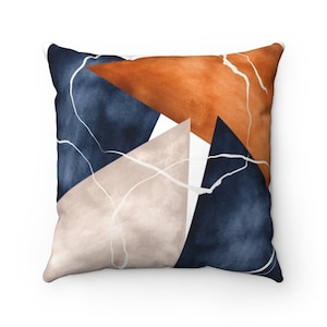 Federa per cuscino decorativo, astratta, blu navy, marrone ruggine, beige arancione bruciato, minimalista, acquerello, semplice, lussuosa