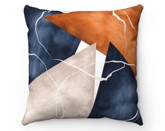 Throw Pillow Cover, Abstract, Navy Blue, Rust Brown, Burnt Orange Beige, Minimalist, Watercolor, Simple, Luxury, Decorative Pillowcase