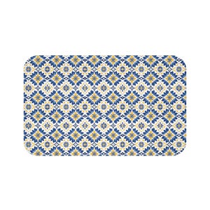 Mediterranean Kitchen Mat: Abstract Floral Memory Foam Bath Rug