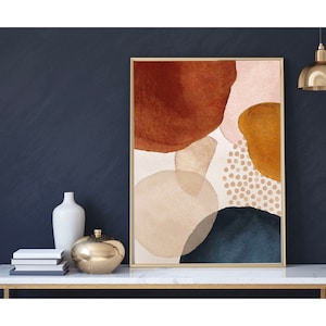 Abstract Art Wall Decor, Matte Poster, Rust Burnt Orange, Dusty Pink, Navy, Beige, and Gold, Modern Art Decor, Bedroom Wall Art RnB