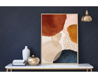 Abstract Art Wall Decor, Matte Poster, Rust Burnt Orange, Dusty Pink, Navy, Beige, and Gold, Modern Art Decor, Bedroom Wall Art RnB