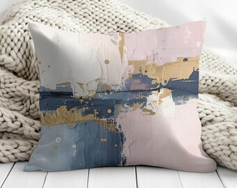 Abstract Pillow Cover: Sofa Couch Accent Pillowcase, Blush Pink, Blue Beige Modern Decor Watercolor