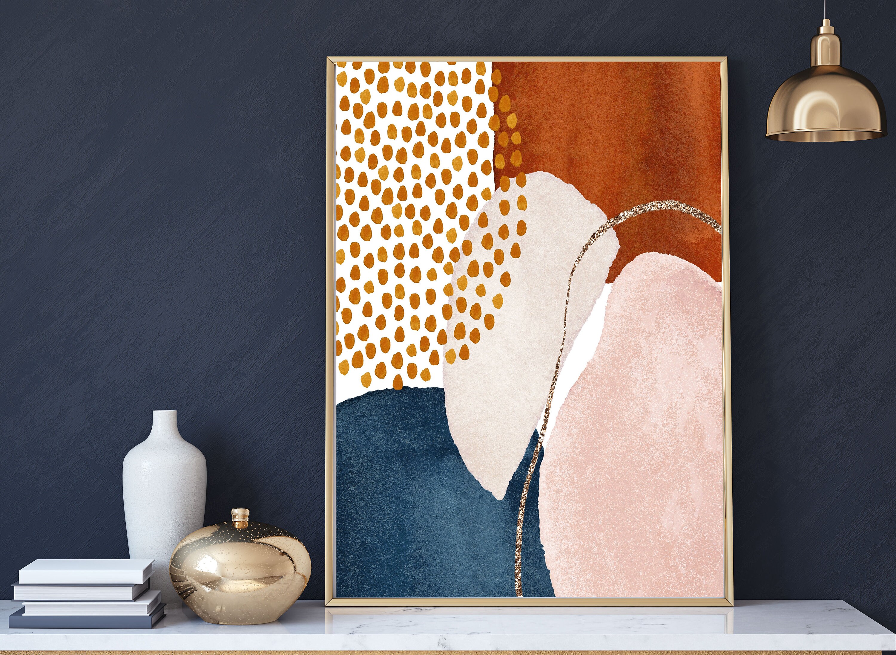 Abstrakte Kunst Wand-Dekor Beige Gold Rost Kupfer Marine | Etsy