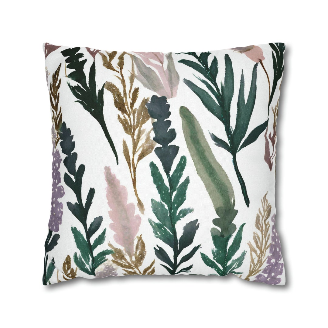Floral Boho Pillow Set Sage Green Lavender White Leaves Etsy