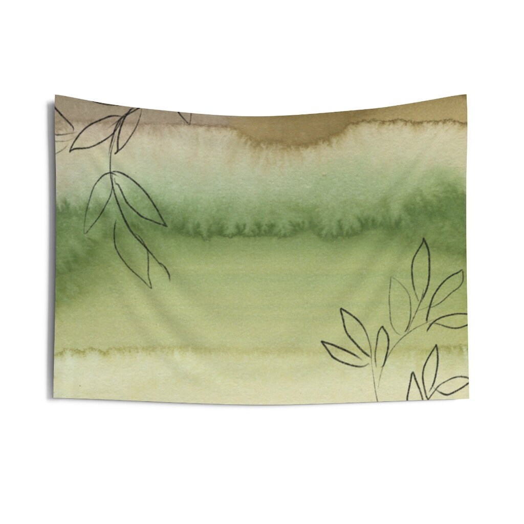 Green Abstract Wall Hanging Tapestry Sage Forest Green Brown Etsy