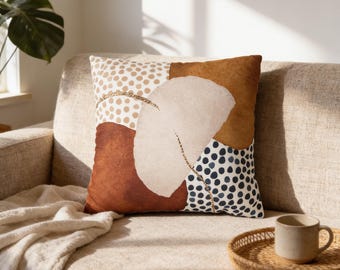 Abstract Boho Pillow Cover: Watercolor Ivory Navy Blue Rust Geometric Accent Pillow