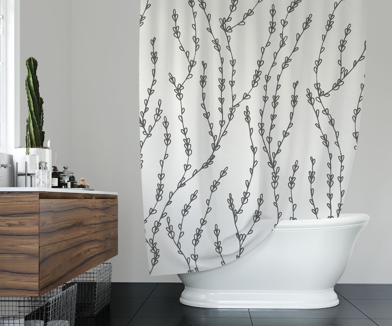 Pencil Drawing One Line Art Abstract Fabric Shower Curtain Floral Botanical Boho bathroom set