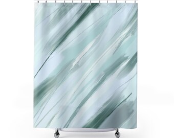 Abstract Boho Shower Curtain | Mint Green Minimalist, Water Resistant Bathroom Curtain