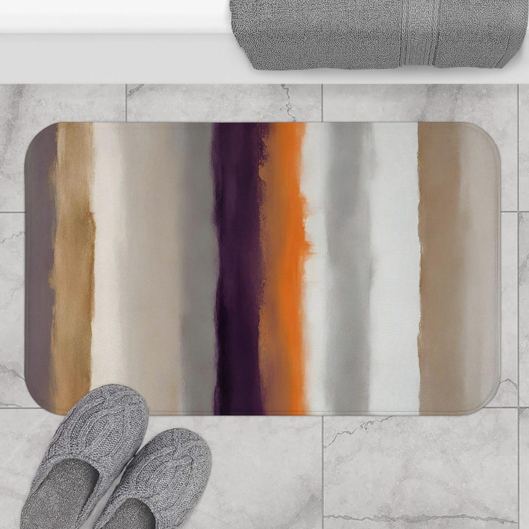 Boho Bath Mat Kitchen Mat, Modern Abstract Beige Grey White, Purple ... - Earthy Tone Bath Mat Accessories