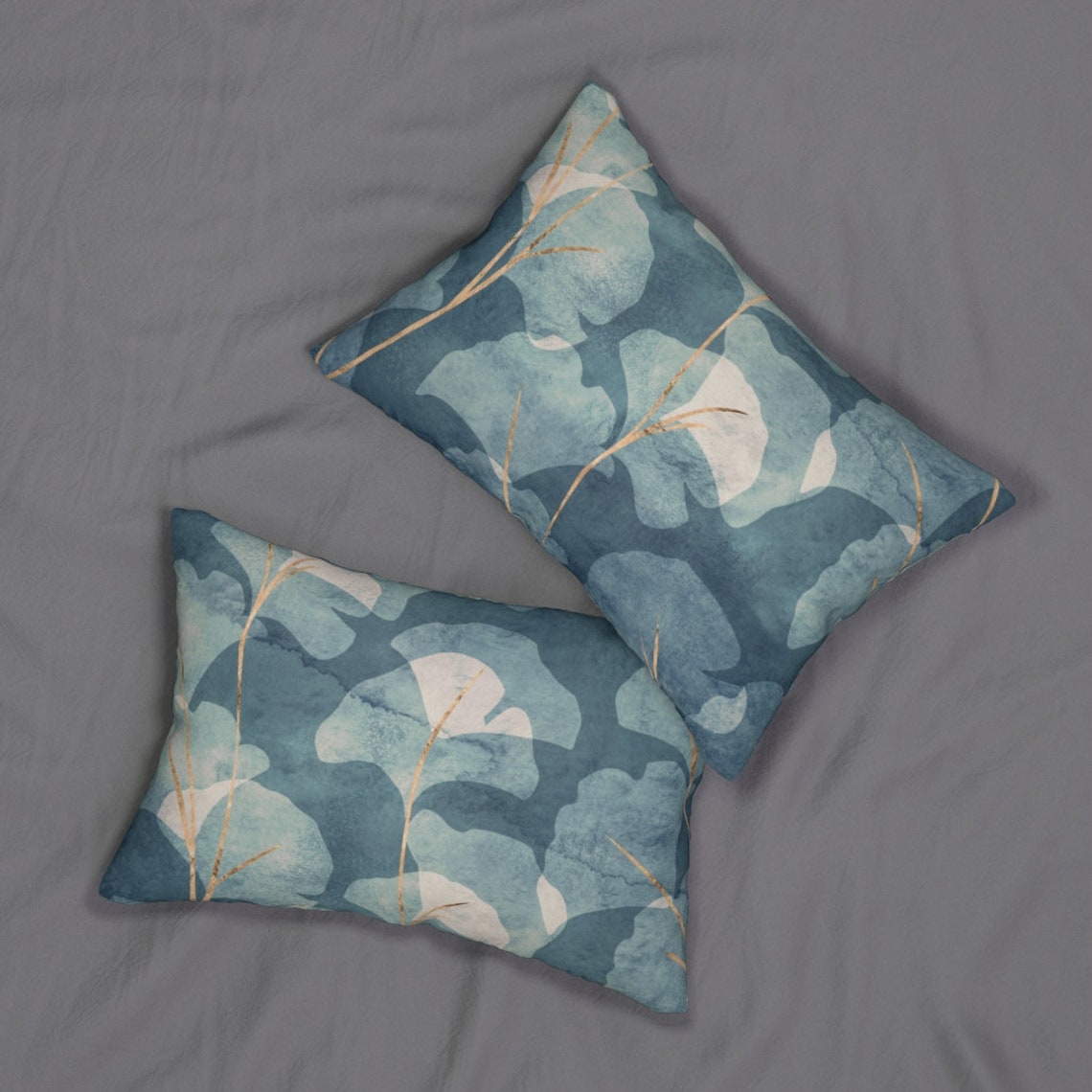 Boho Chic Throw Lumbar Pillow Blue Beige Ivory Ginko Leaves Etsy UK
