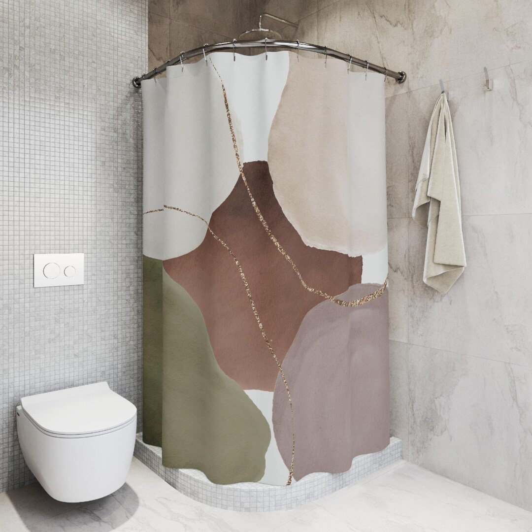 Rideau De Douche Feuilles D'Eucalyptus Brun Aquarelle – Style Automne Naturel, Imperméable & Anti-Moisissure, 180x180 Cm Avec 12 Crochets