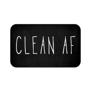 bath mats and rugs, clean af black and white bath mat, cute bathroom decor, bathroom rug, modern home decor