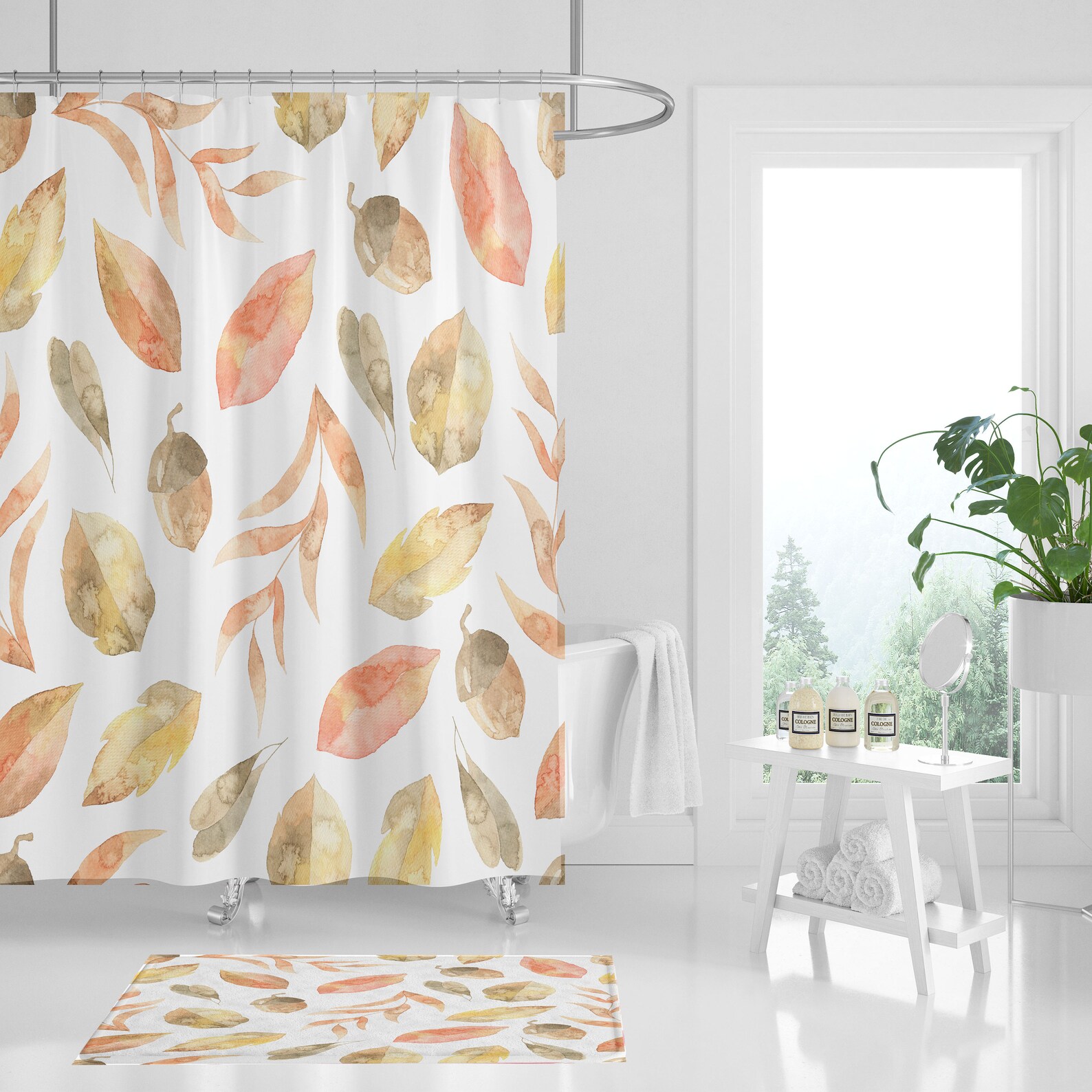 Peach and Brown Floral Shower Curtain and Bath Mat Nature Etsy
