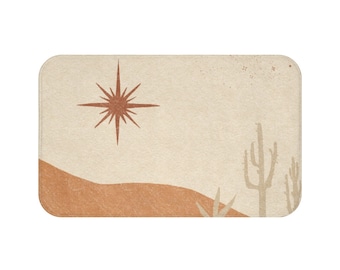 Boho Bath, Kitchen Mat and Rug, Mystic Celestial, Southwestern, Bohemian, Cactus, Beige, Sun, Hippie Nature, Tarot, Bathroom Accessories