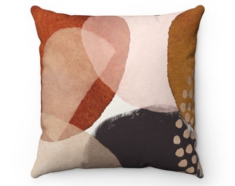 Abstract Art Pillow Cover, Rust Beige, Black, Blush Pink Shapes, Watercolor Decorative Pillowcase, Square pillow cover 20x20, 18x18