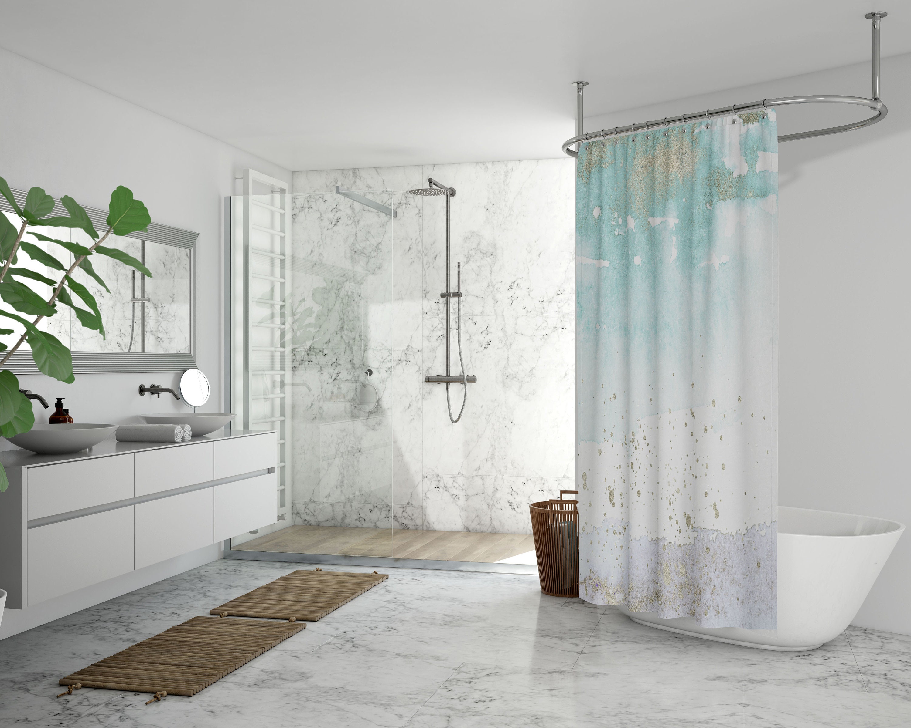 Set di 4 tende da doccia moderne, astratte, di lusso, in marmo nero e oro sfumato, con tappetini antiscivolo, copriwater e tappetino da bagno, set di decorazioni per il bagno, 72 x 72 pollici